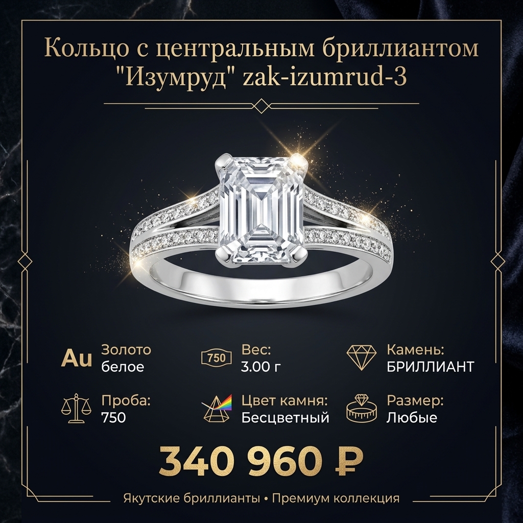 Кольцо с центральным бриллиантом Изумруд zak-izumrud-3