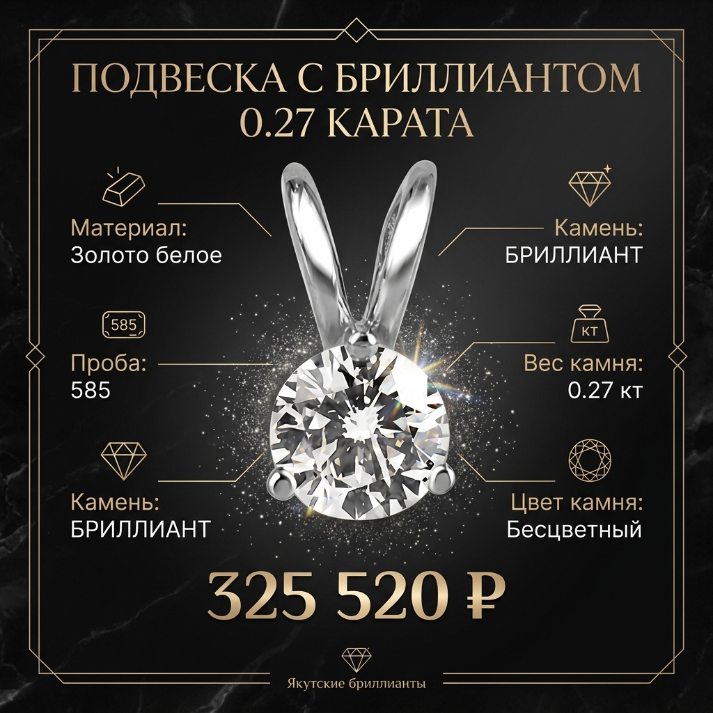 Подвеска с бриллиантом 0.27 карата brj2-027-35