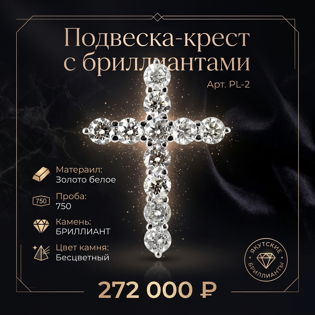 Подвеска-крест с бриллиантами  PL-2
