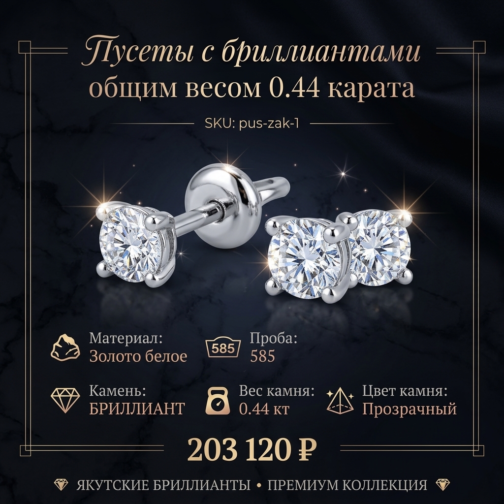 Пусеты с бриллиантами общим весом 0.44 карата pus-zak-1