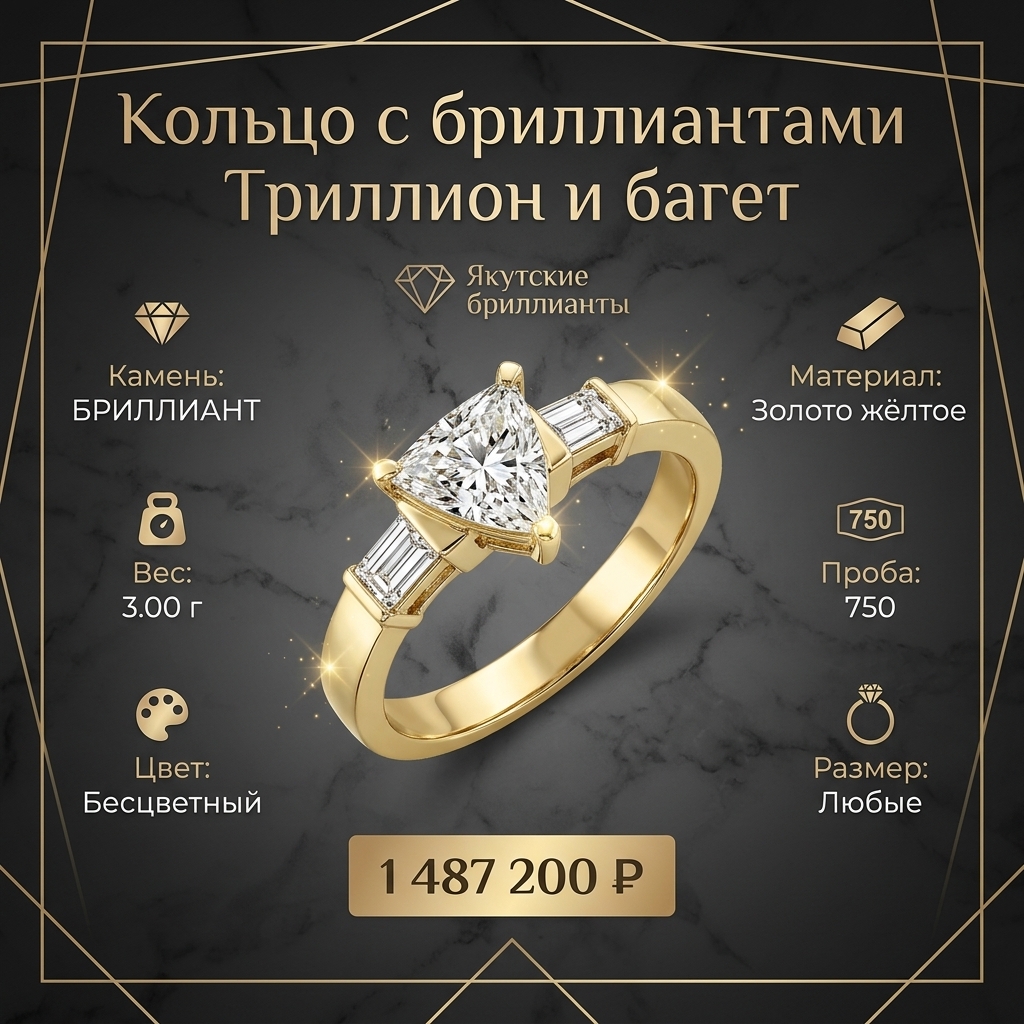 Кольцо с бриллиантами Триллион и багет zak-trillion-1