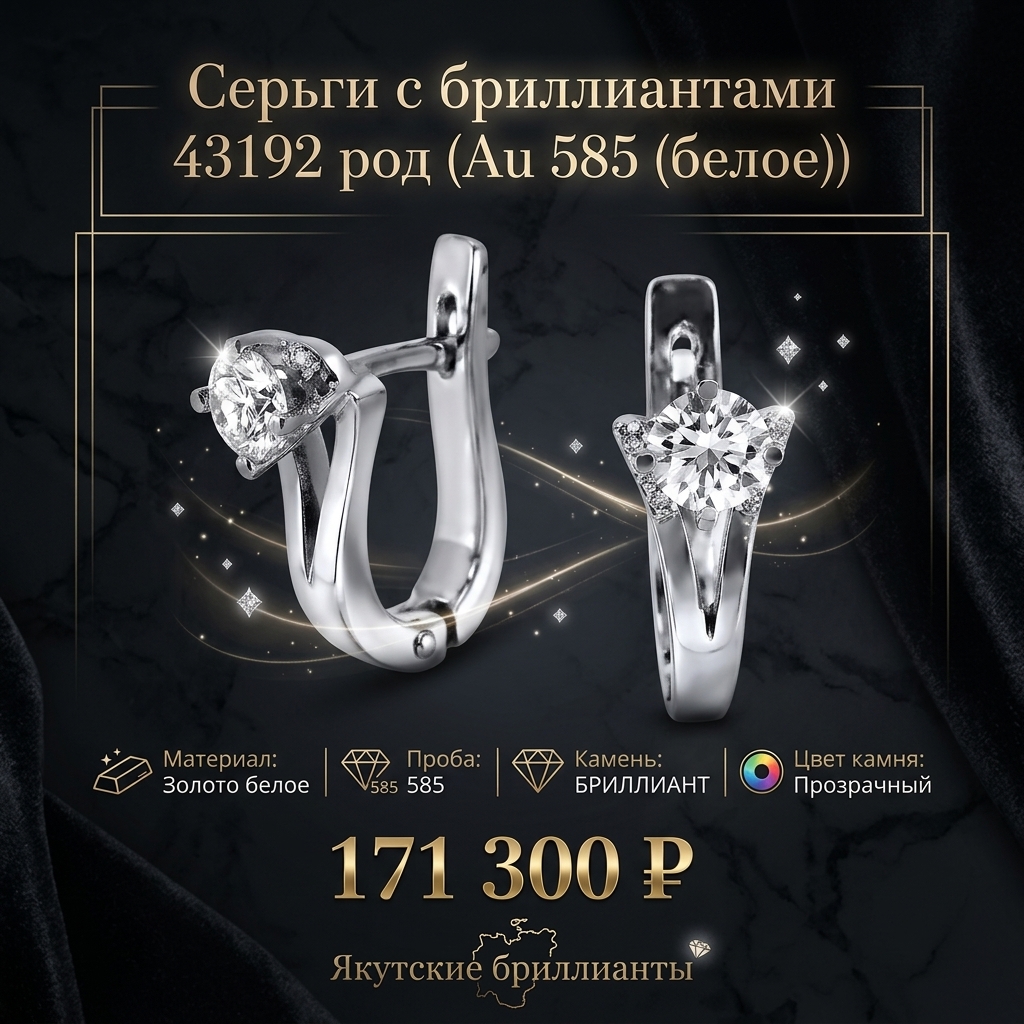 Серьги с бриллиантами 43192 род  (Au 585 (белое))