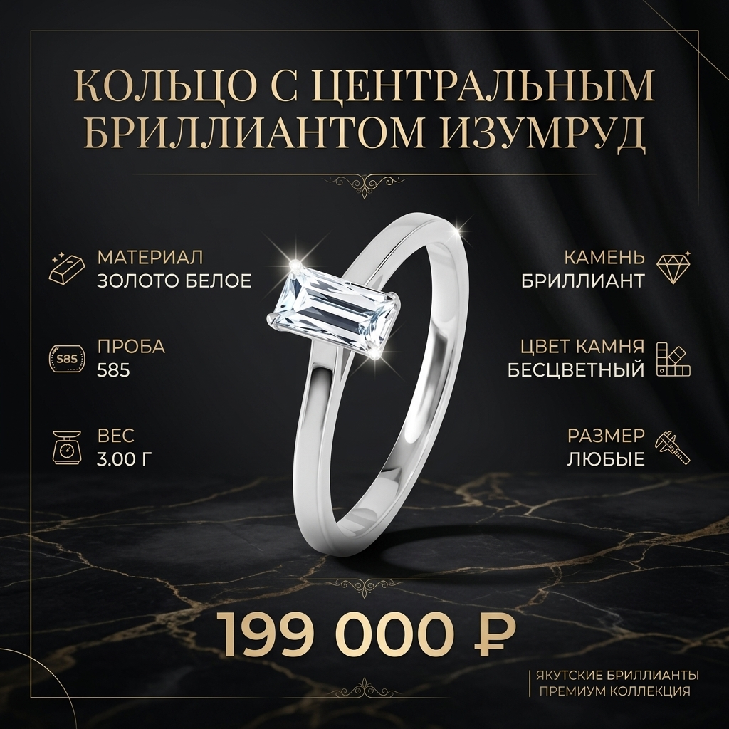 Кольцо с центральным бриллиантом Изумруд zak-izumrud-8